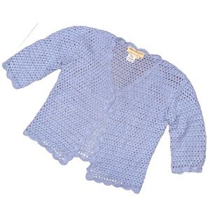 💙💖Norm Thompson Crochet Open Knit Cropped Linen Blend Cardigan Cottagecore